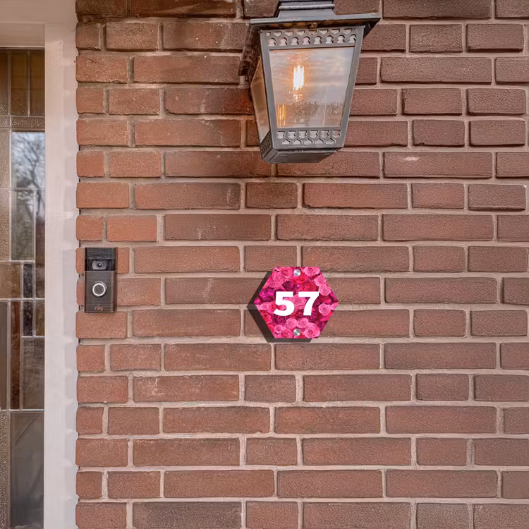 Naambordje voordeur - Hexagon - Roze rozen - Traditioneel — 3
