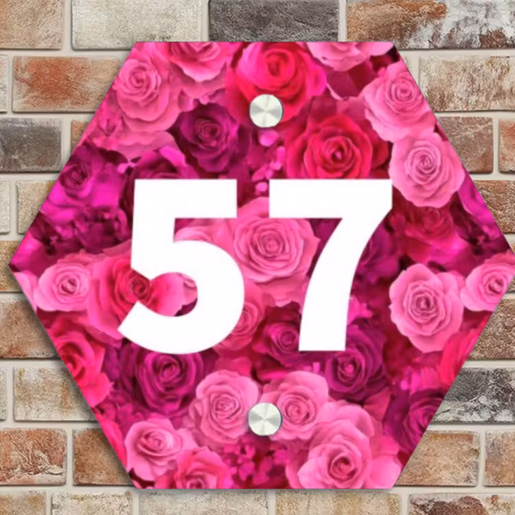 Naambordje voordeur - Hexagon - Roze rozen - Traditioneel — 4