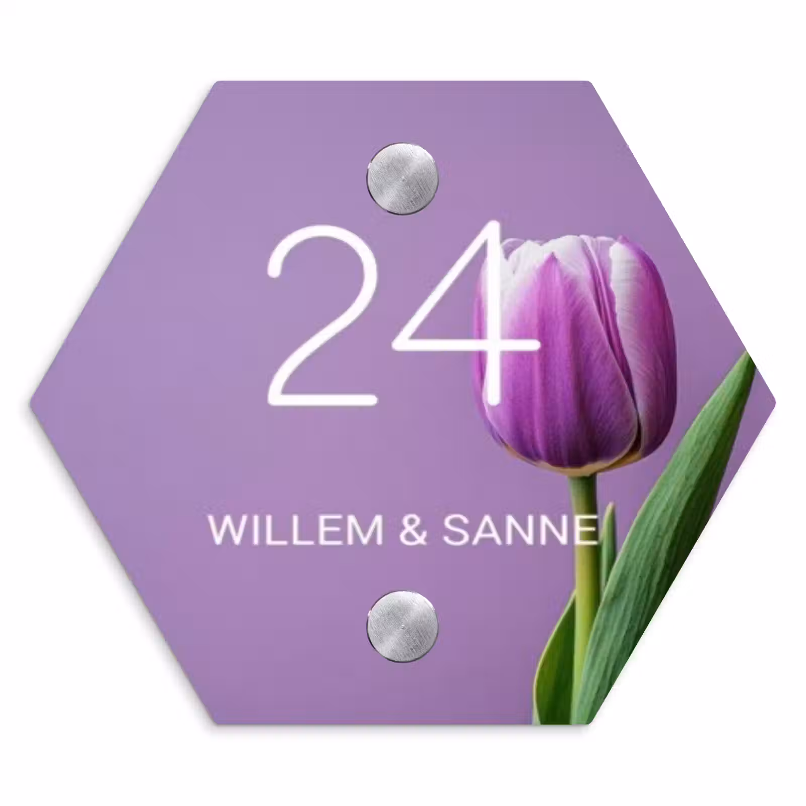 Naambordje voordeur - Hexagon - Paarse tulp - Klassiek — 1