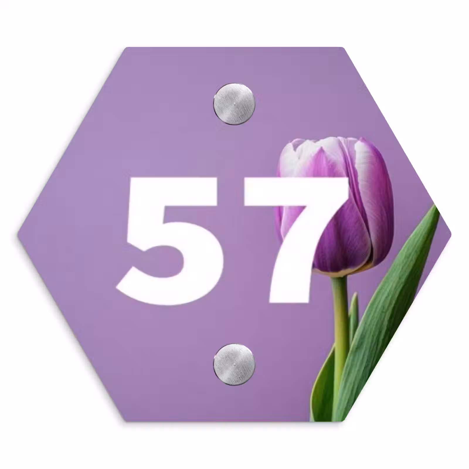 Naambordje voordeur - Hexagon - Paarse tulp - Traditioneel — 1