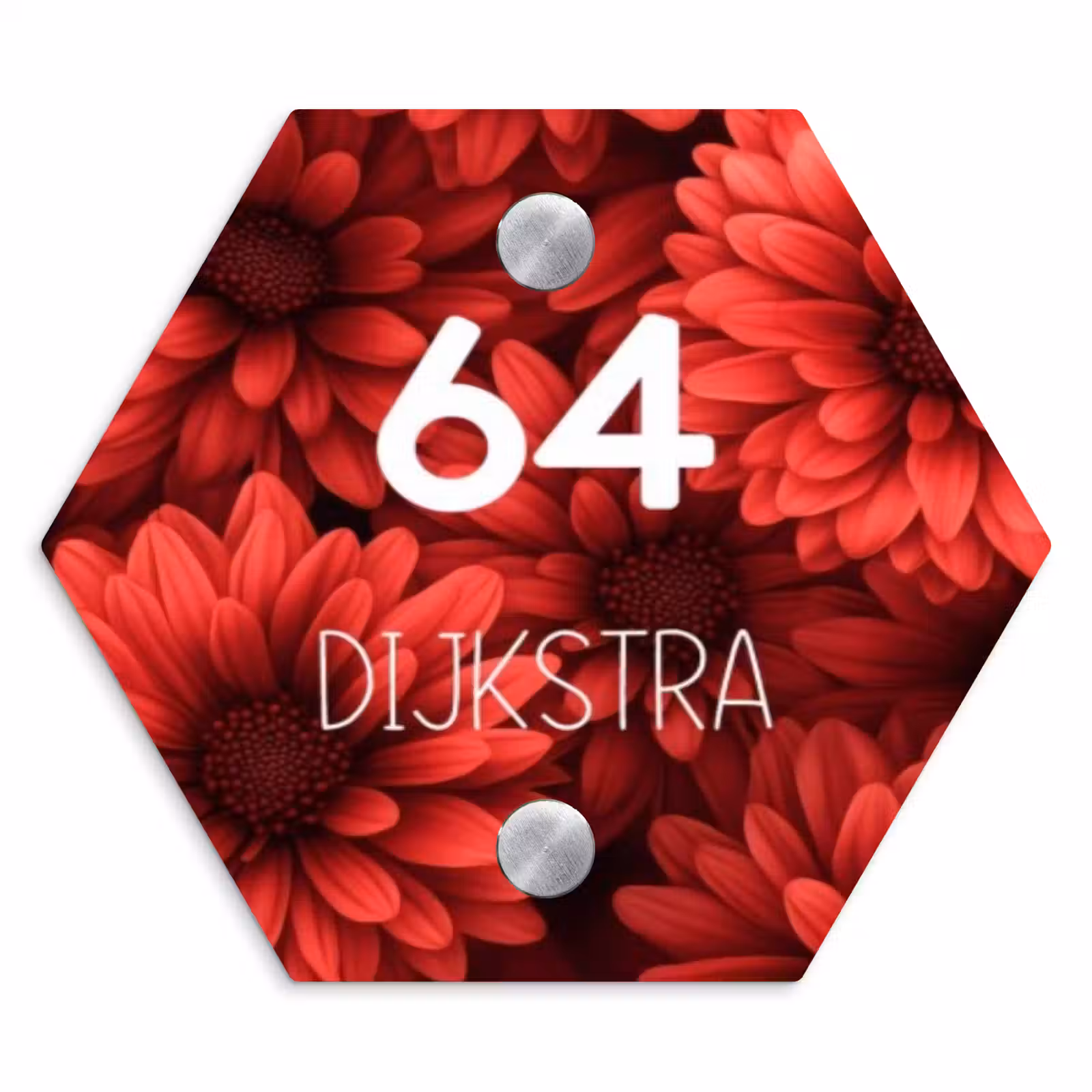 Naambordje voordeur - Hexagon - Rode bloemen - Modern — 1
