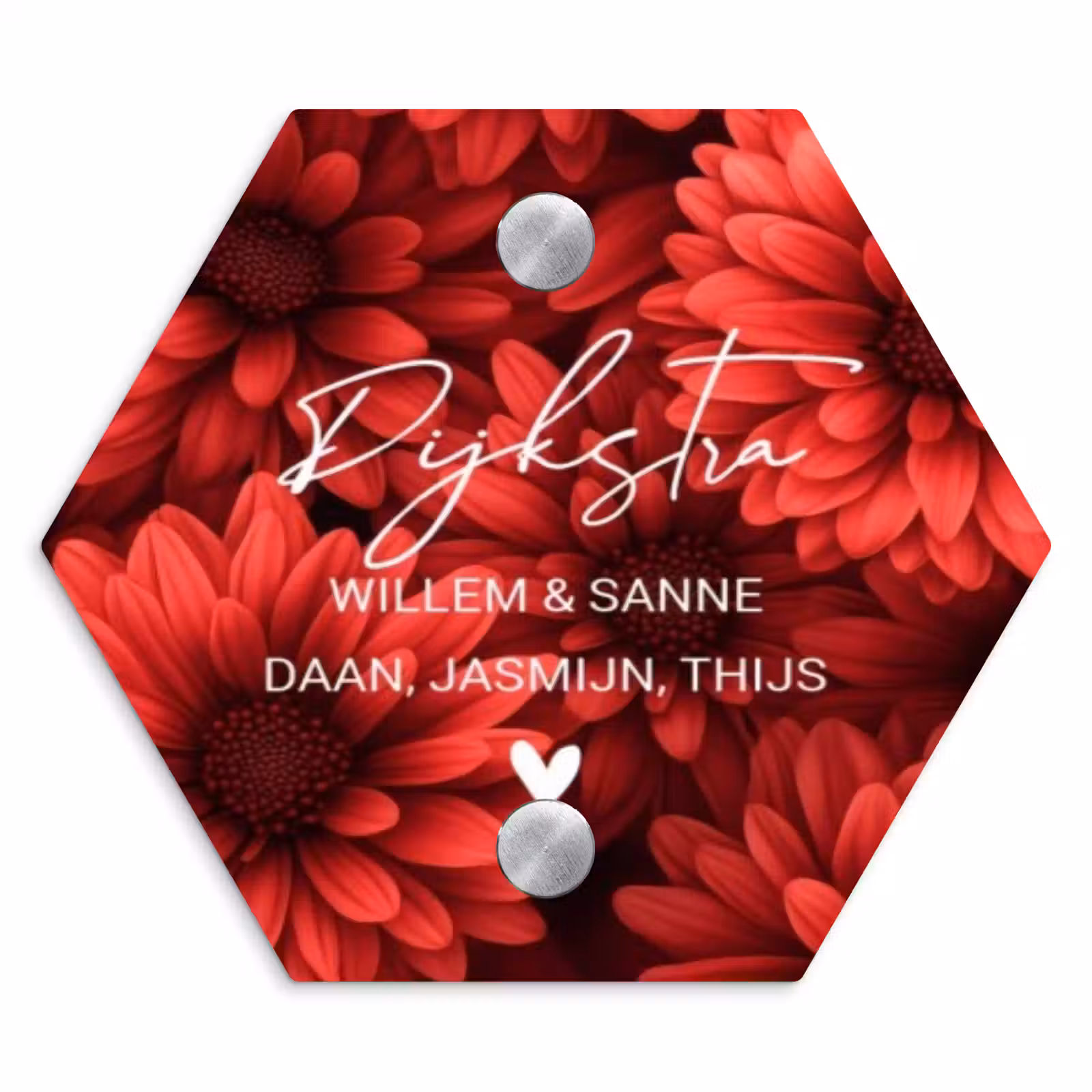 Naambordje voordeur - Hexagon - Rode bloemen - Sierlijk — 1