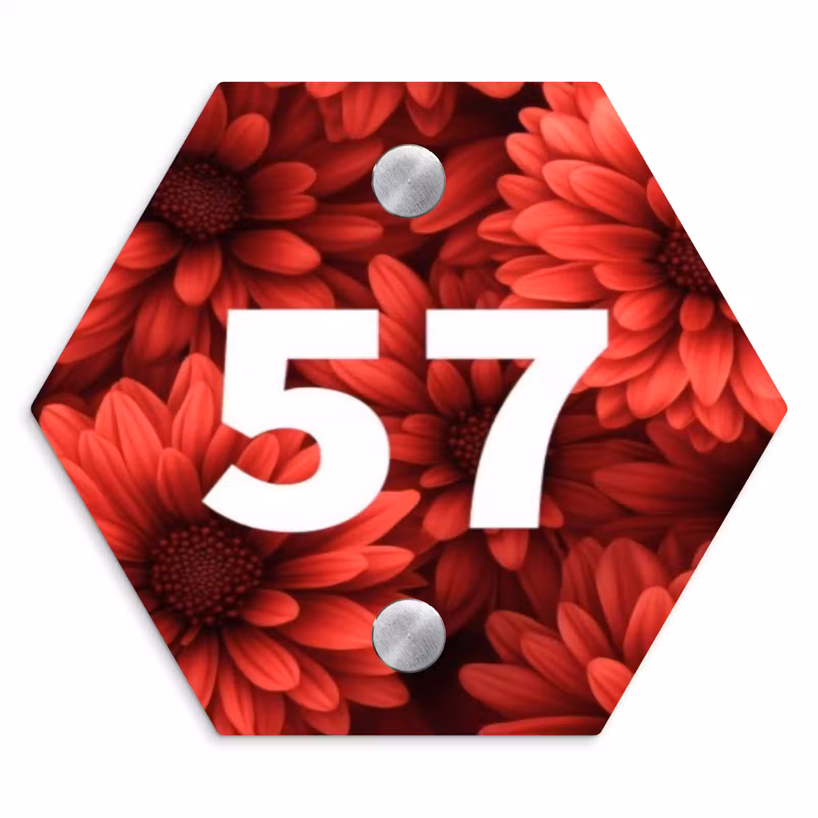 Naambordje voordeur - Hexagon - Rode bloemen - Traditioneel — 1
