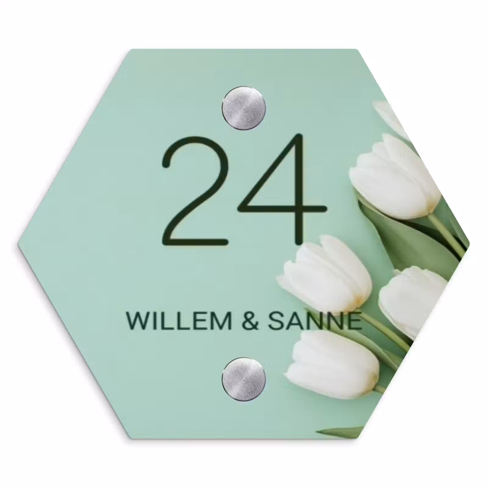 Naambordje voordeur - Hexagon - Witte tulpen - Klassiek — 1