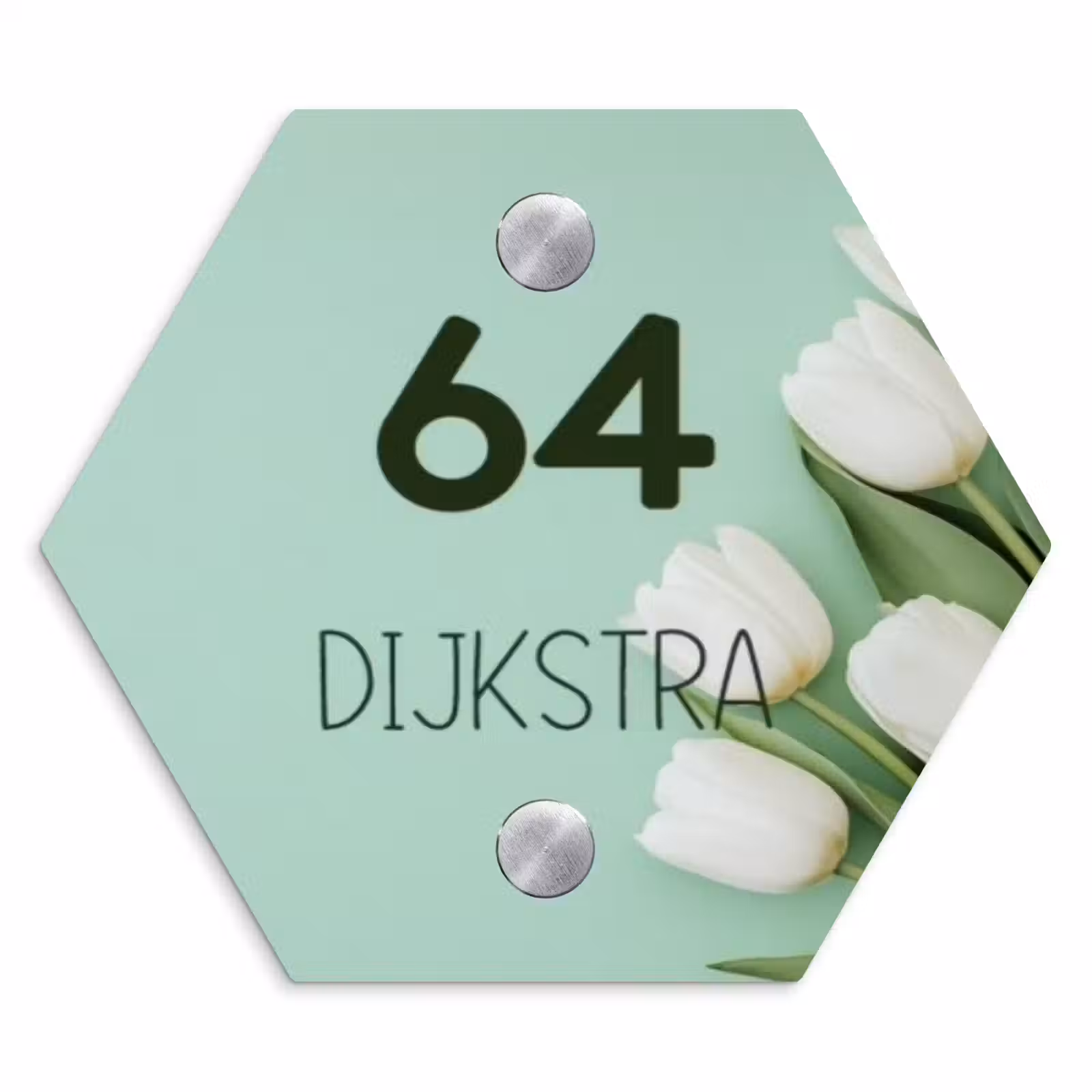 Naambordje voordeur - Hexagon - Witte tulpen - Modern — 1