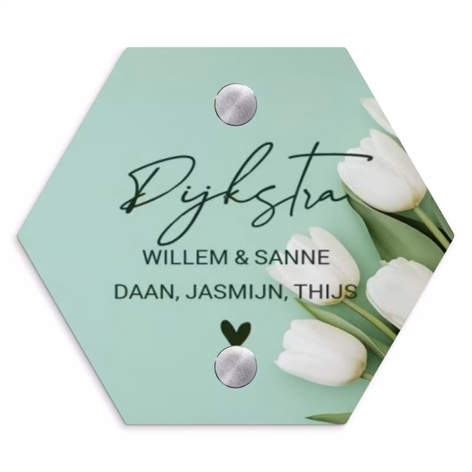 Naambordje voordeur - Hexagon - Witte tulpen - Sierlijk — 1