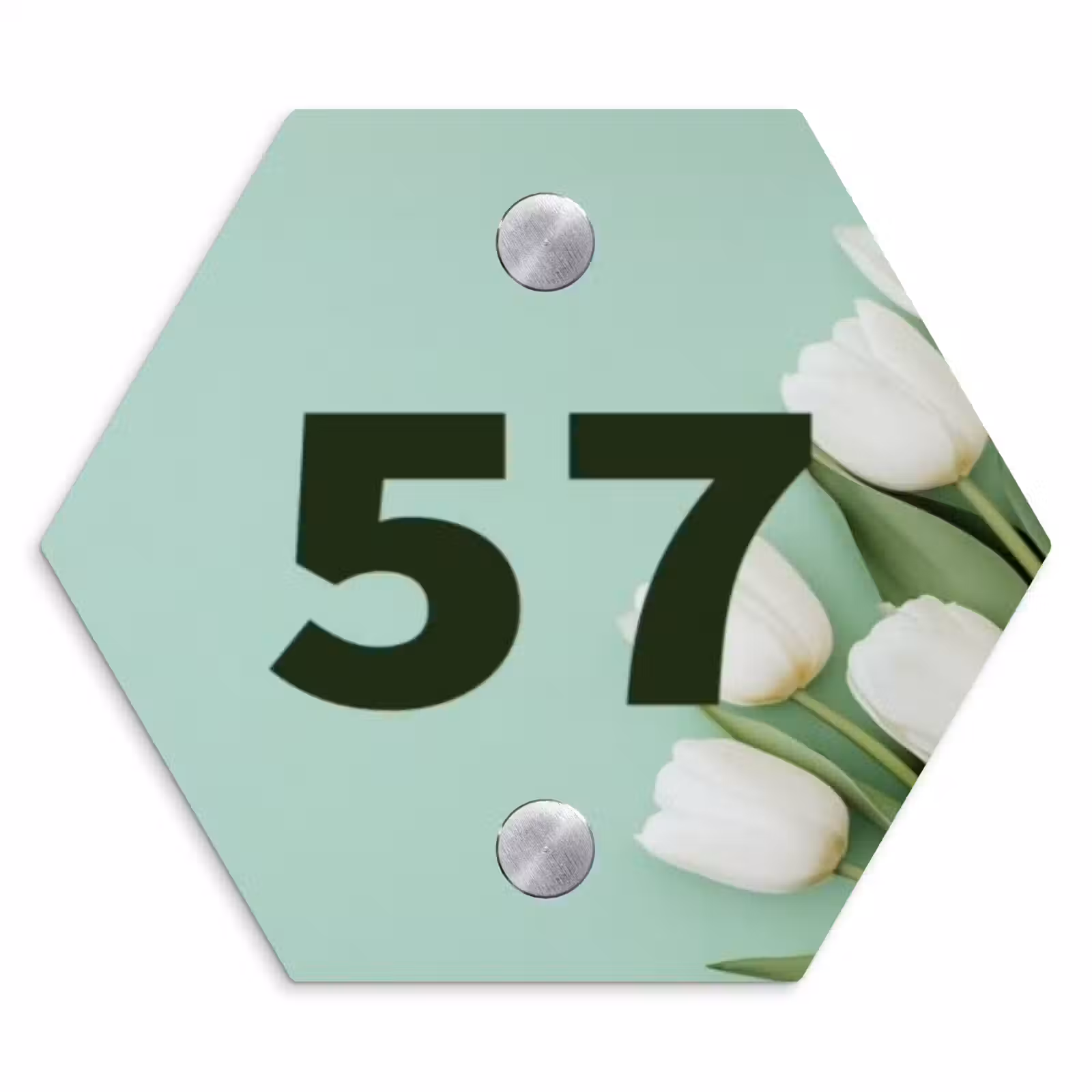 Naambordje voordeur - Hexagon - Witte tulpen - Traditioneel — 1