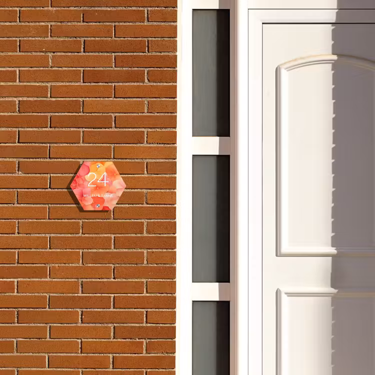 Naambordje voordeur - Hexagon - Oranje bloemenmix - Klassiek — 2