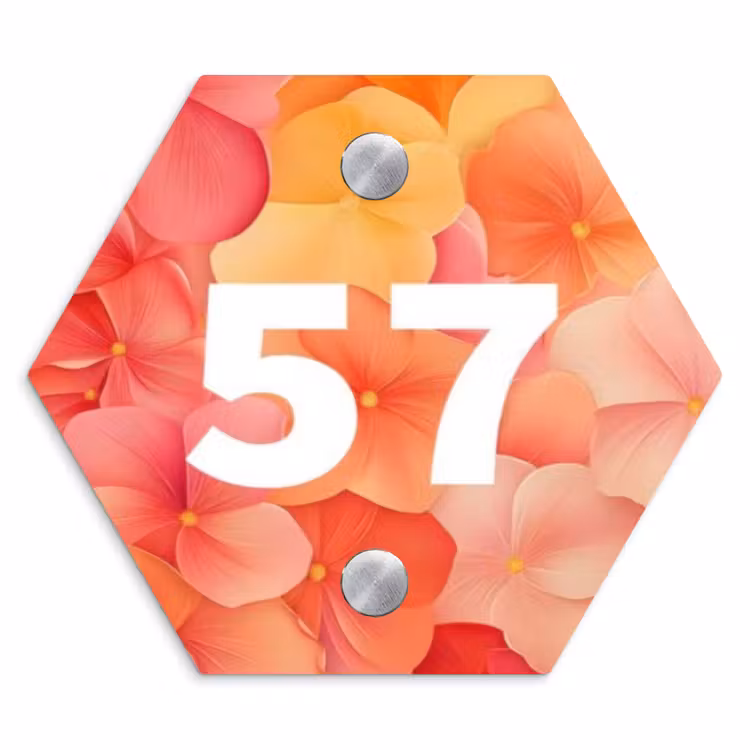 Naambordje voordeur - Hexagon - Oranje bloemenmix - Traditioneel — 1