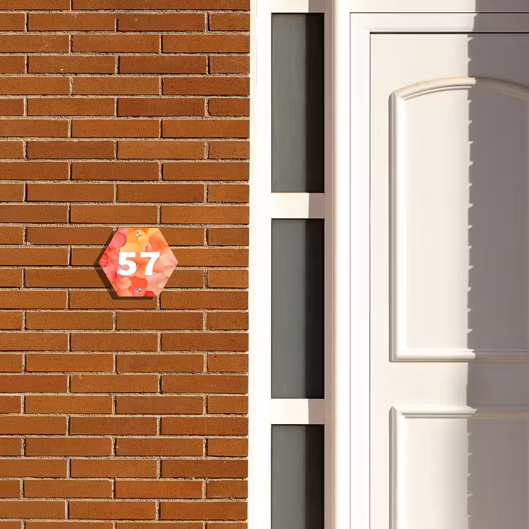 Naambordje voordeur - Hexagon - Oranje bloemenmix - Traditioneel — 2