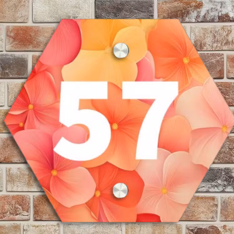 Naambordje voordeur - Hexagon - Oranje bloemenmix - Traditioneel — 4