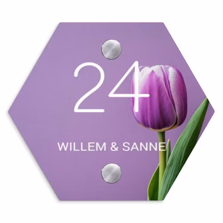 Naambordje voordeur - Hexagon - Paarse tulp - Klassiek — 1