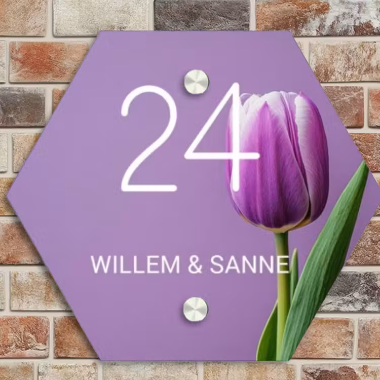 Naambordje voordeur - Hexagon - Paarse tulp - Klassiek — 4