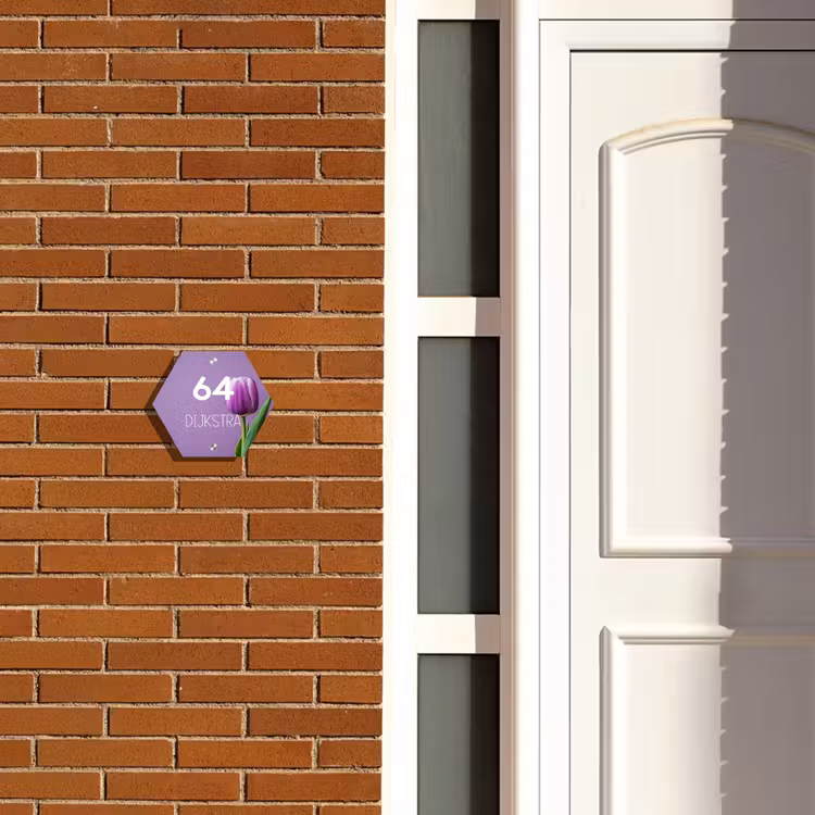 Naambordje voordeur - Hexagon - Paarse tulp - Modern — 2