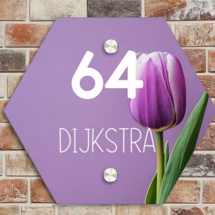 Naambordje voordeur - Hexagon - Paarse tulp - Modern — 4