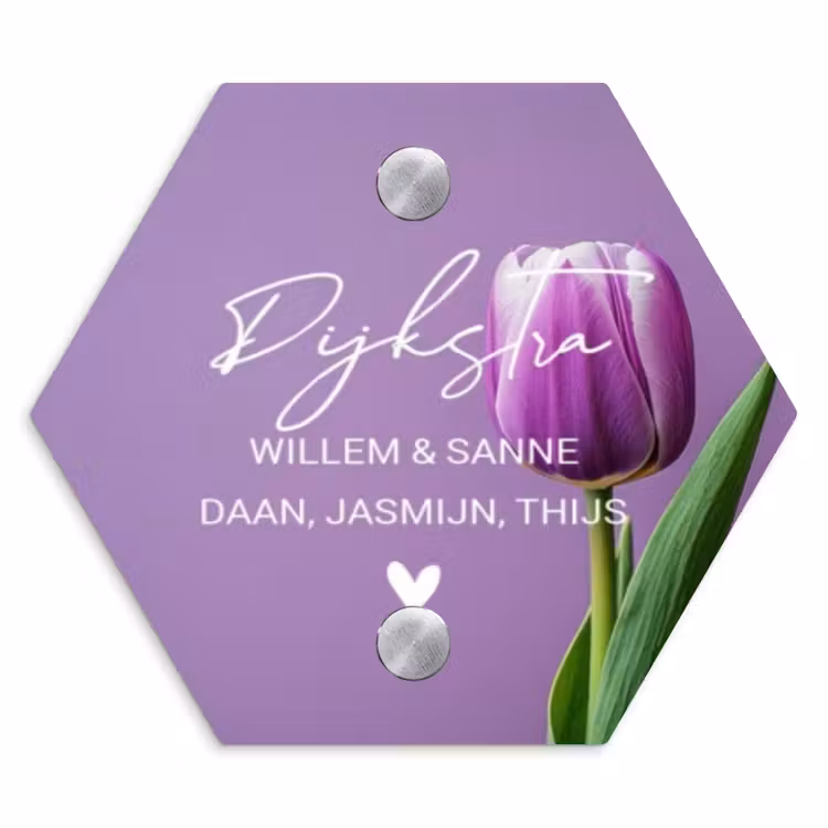 Naambordje voordeur - Hexagon - Paarse tulp - Sierlijk — 1