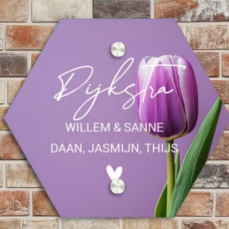 Naambordje voordeur - Hexagon - Paarse tulp - Sierlijk — 4