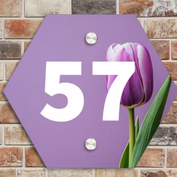 Naambordje voordeur - Hexagon - Paarse tulp - Traditioneel — 4