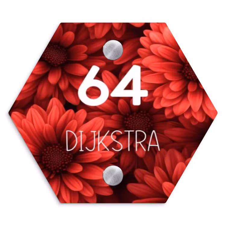 Naambordje voordeur - Hexagon - Rode bloemen - Modern — 1