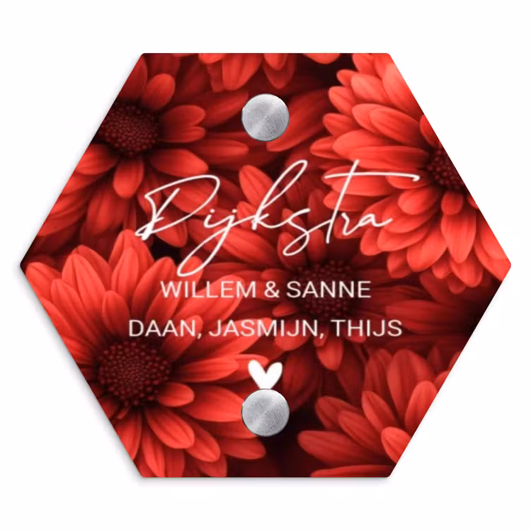 Naambordje voordeur - Hexagon - Rode bloemen - Sierlijk — 1