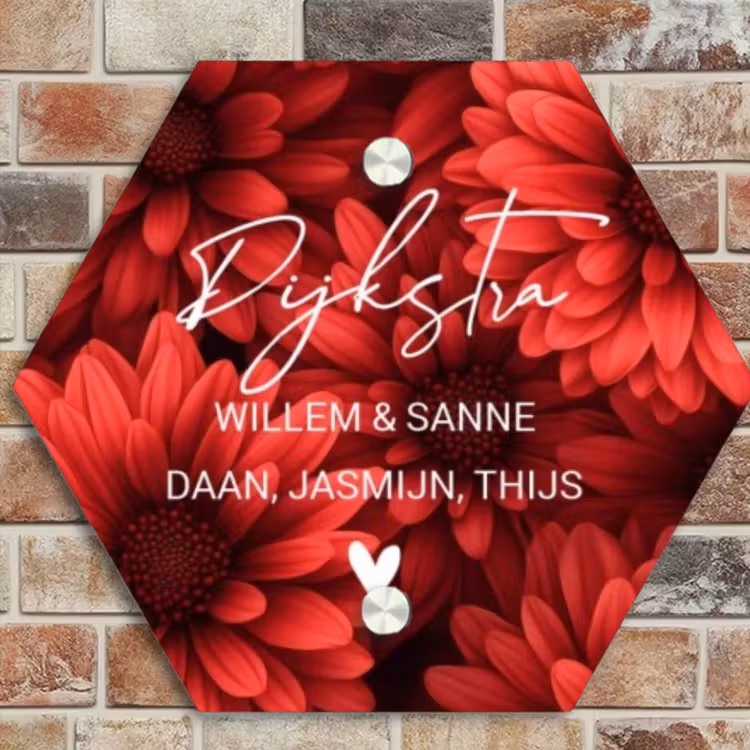 Naambordje voordeur - Hexagon - Rode bloemen - Sierlijk — 4