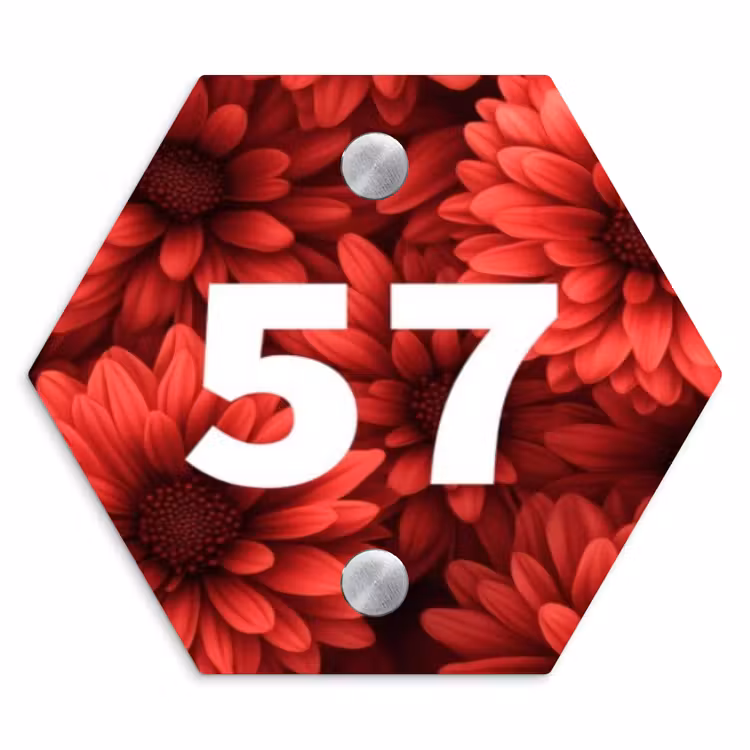Naambordje voordeur - Hexagon - Rode bloemen - Traditioneel — 1