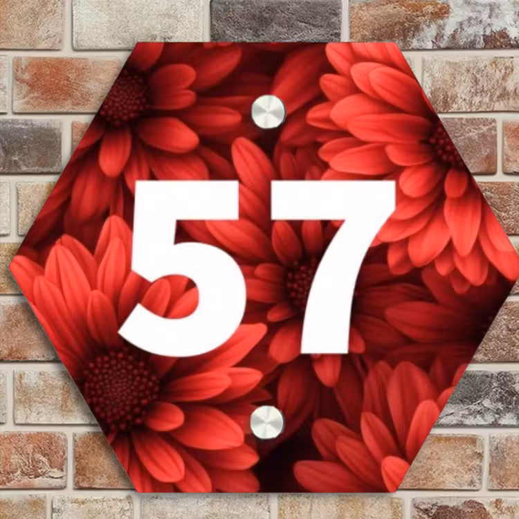 Naambordje voordeur - Hexagon - Rode bloemen - Traditioneel — 4