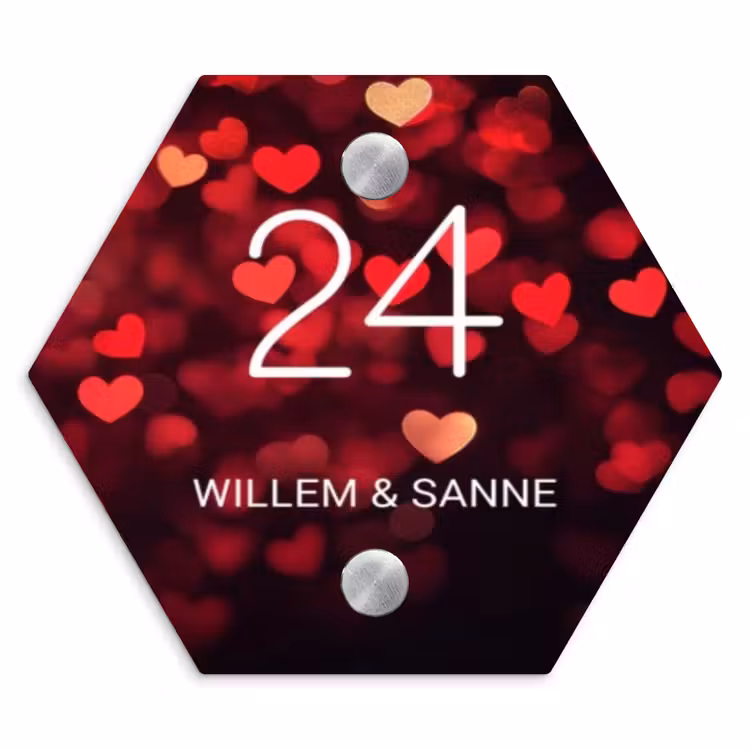 Naambordje voordeur - Hexagon - Rode hartjes - Klassiek — 1