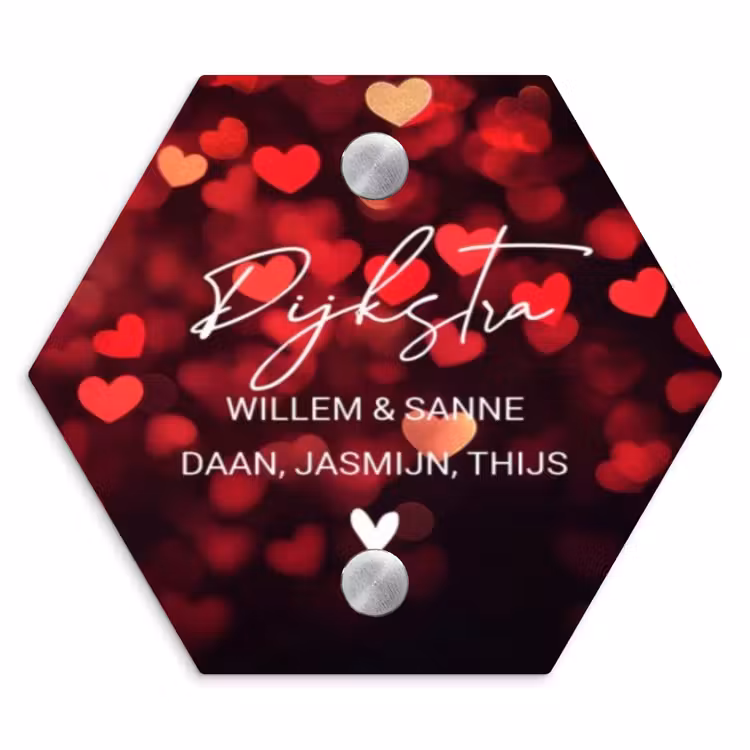 Naambordje voordeur - Hexagon - Rode hartjes - Sierlijk — 1