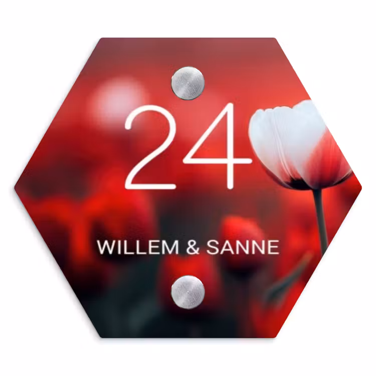 Naambordje voordeur - Hexagon - Rode tulpen - Klassiek — 1