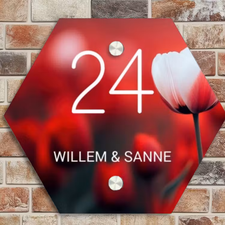Naambordje voordeur - Hexagon - Rode tulpen - Klassiek — 4