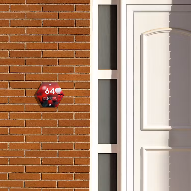 Naambordje voordeur - Hexagon - Rode tulpen - Modern — 2