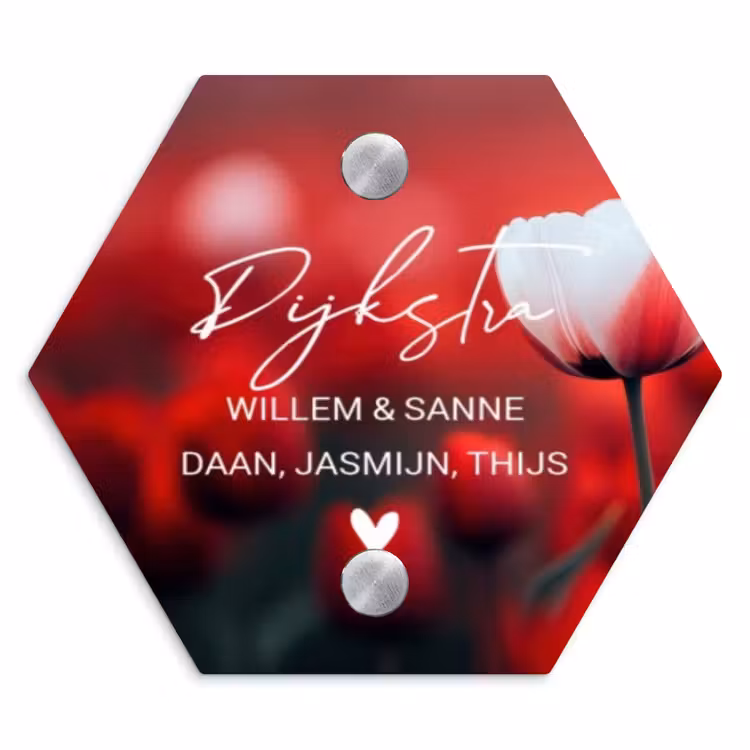 Naambordje voordeur - Hexagon - Rode tulpen - Sierlijk — 1