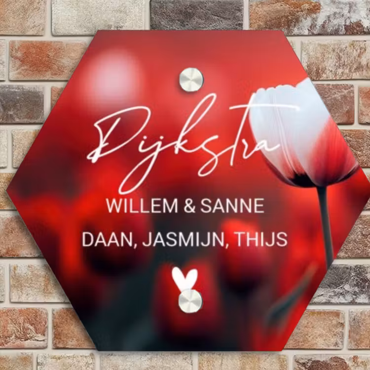 Naambordje voordeur - Hexagon - Rode tulpen - Sierlijk — 4