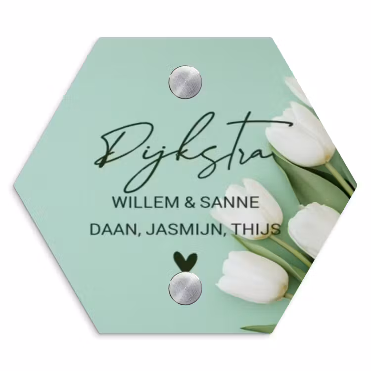 Naambordje voordeur - Hexagon - Witte tulpen - Sierlijk — 1