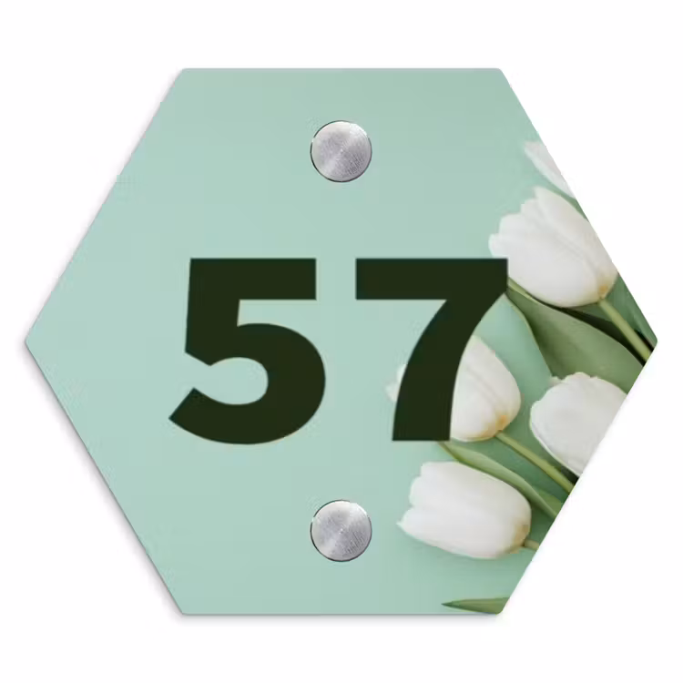 Naambordje voordeur - Hexagon - Witte tulpen - Traditioneel — 1