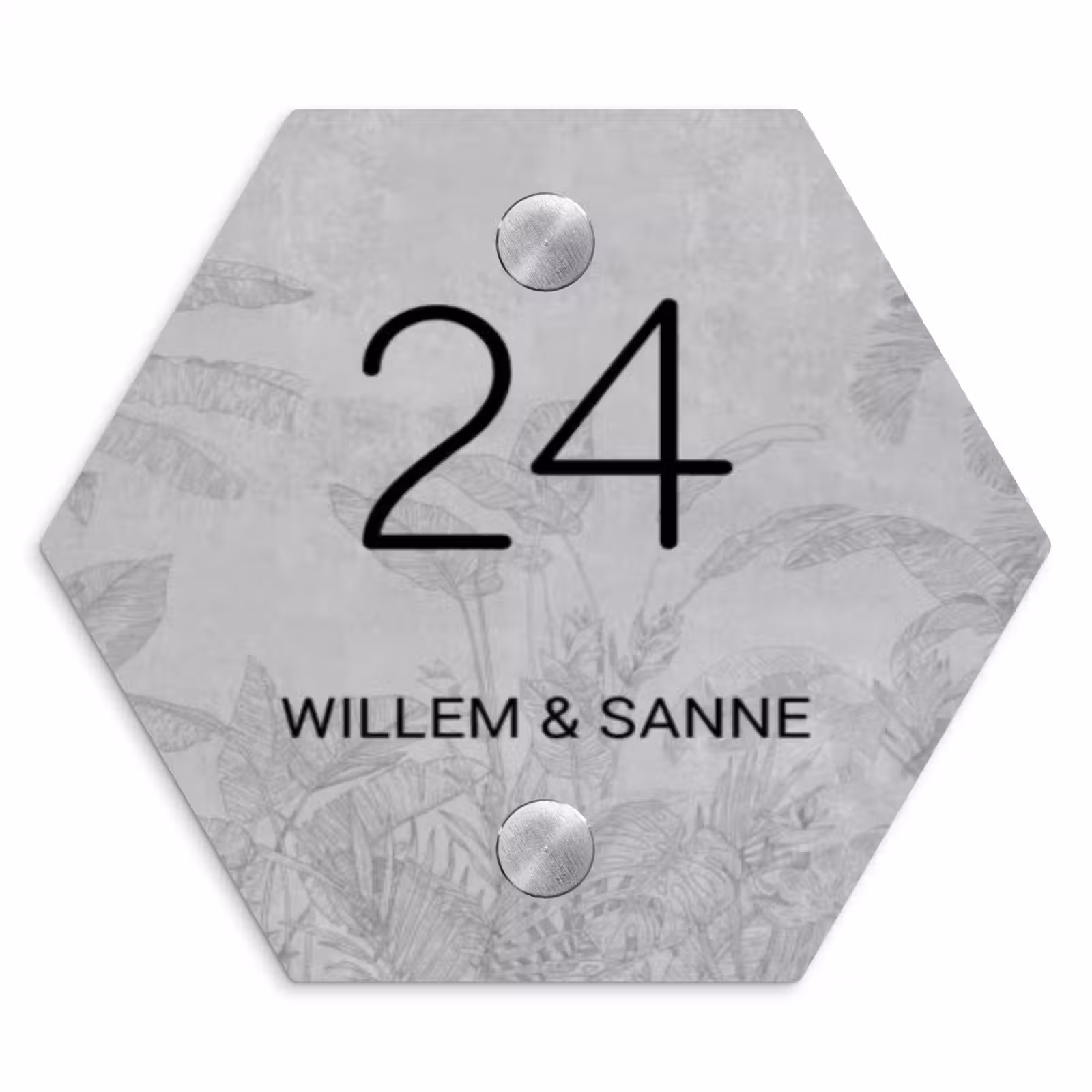 Naambordje voordeur - Hexagon - Grijs botanisch patroon - Klassiek — 1