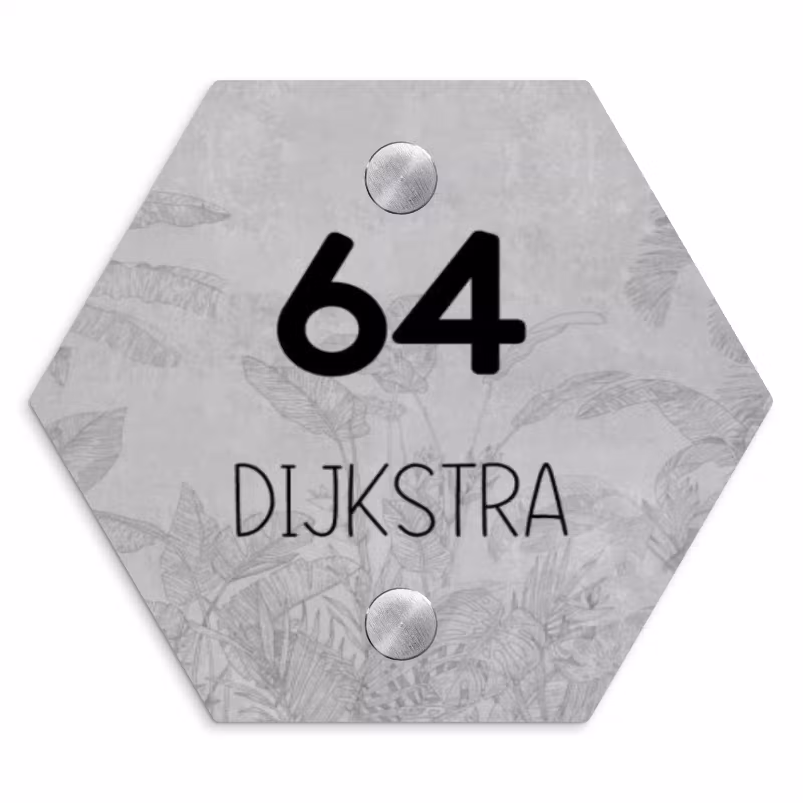 Naambordje voordeur - Hexagon - Grijs botanisch patroon - Modern — 1