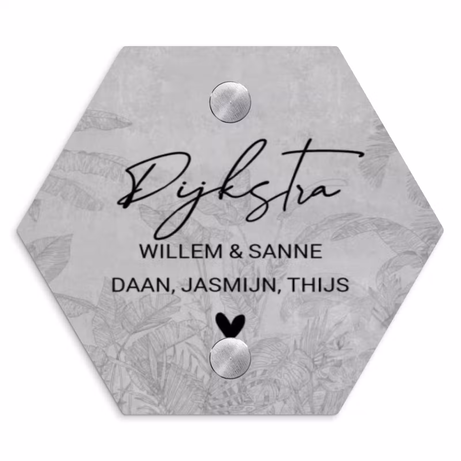 Naambordje voordeur - Hexagon - Grijs botanisch patroon - Sierlijk — 1