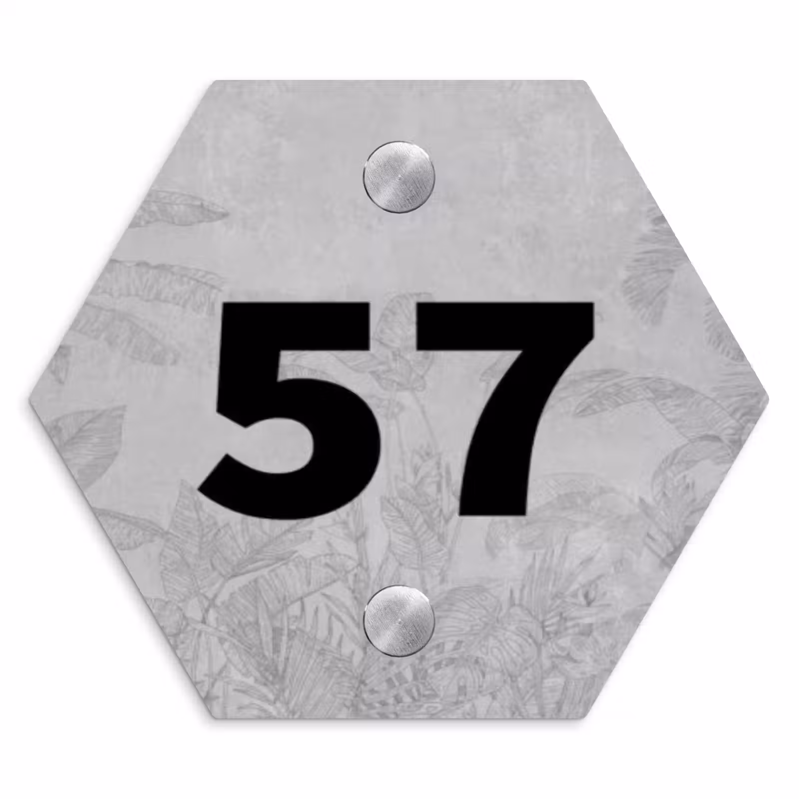 Naambordje voordeur - Hexagon - Grijs botanisch patroon - Traditioneel — 1