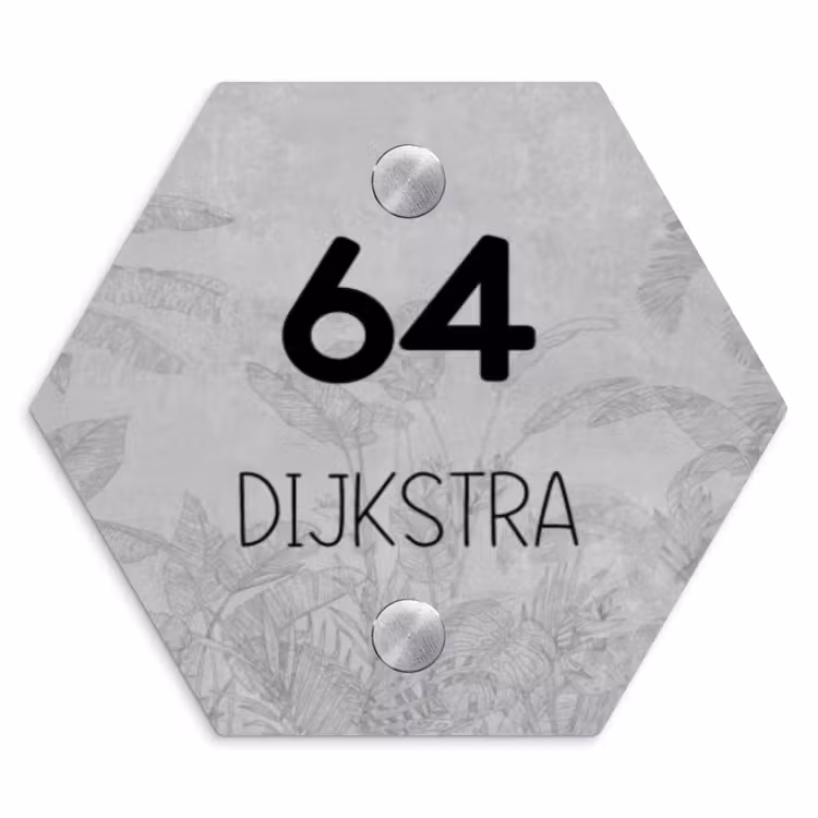 Naambordje voordeur - Hexagon - Grijs botanisch patroon - Modern — 1