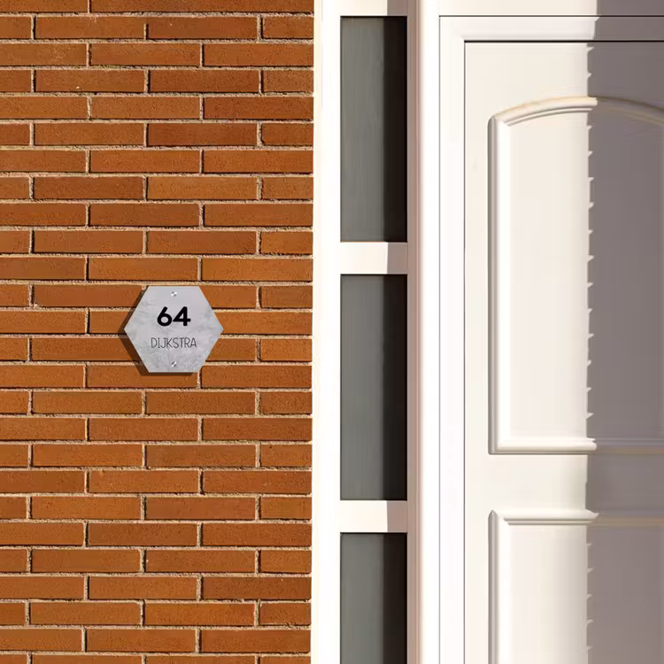 Naambordje voordeur - Hexagon - Grijs botanisch patroon - Modern — 2