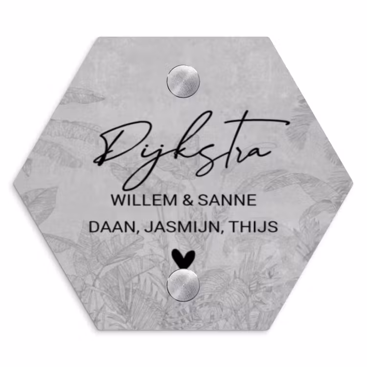 Naambordje voordeur - Hexagon - Grijs botanisch patroon - Sierlijk — 1