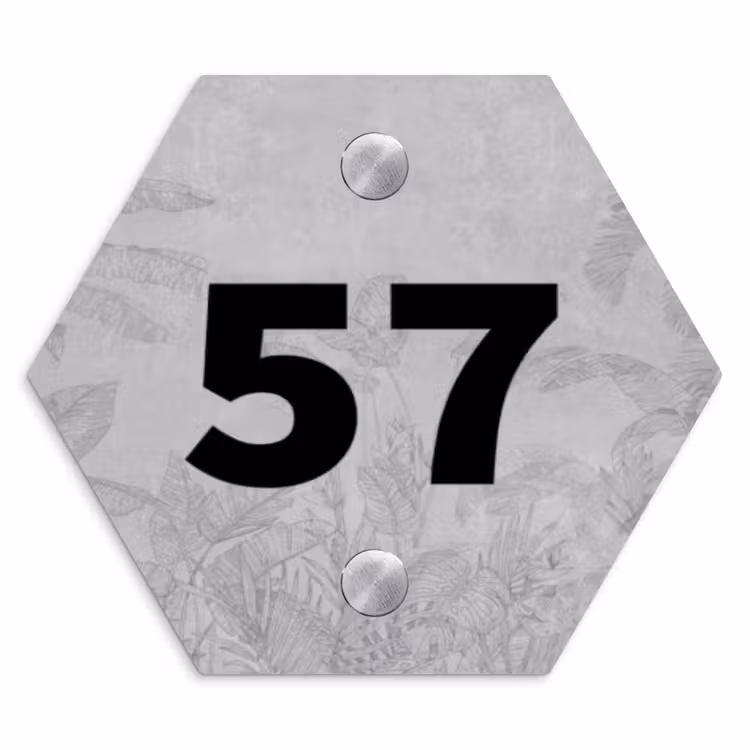 Naambordje voordeur - Hexagon - Grijs botanisch patroon - Traditioneel — 1