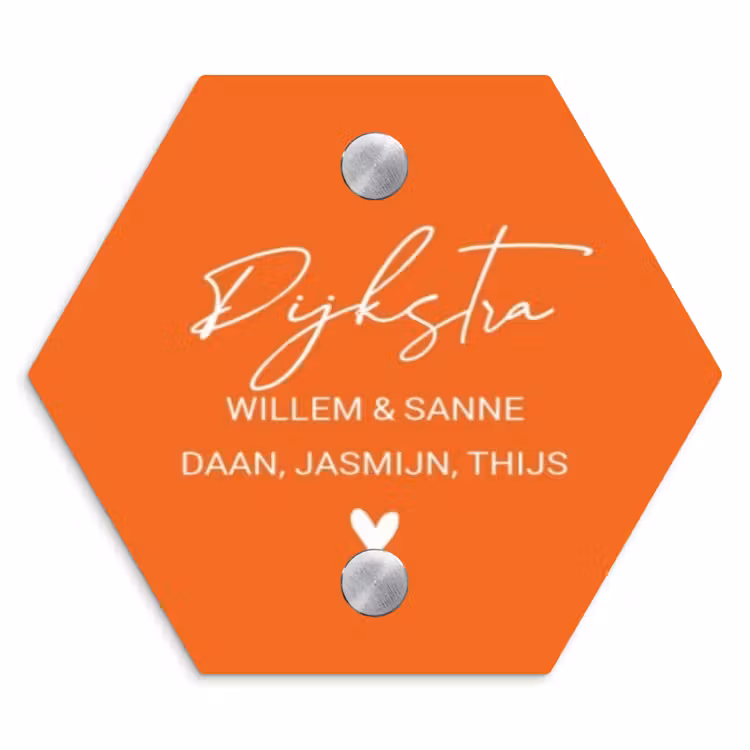Naambordje voordeur - Hexagon - Oranje - Sierlijk — 1