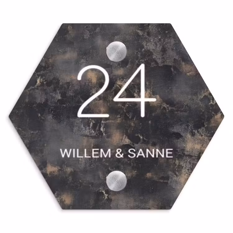 Naambordje voordeur - Hexagon - Verweerd metaal - Klassiek — 1