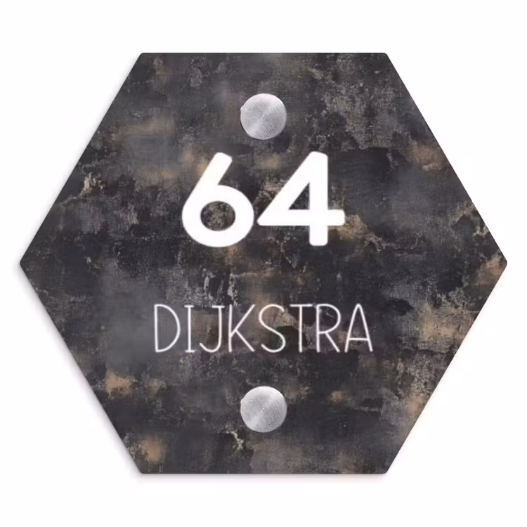 Naambordje voordeur - Hexagon - Verweerd metaal - Modern — 1