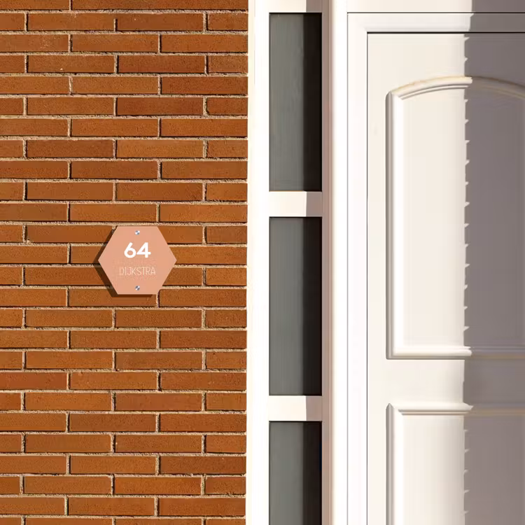 Naambordje voordeur - Hexagon - Zalmroze - Modern — 2