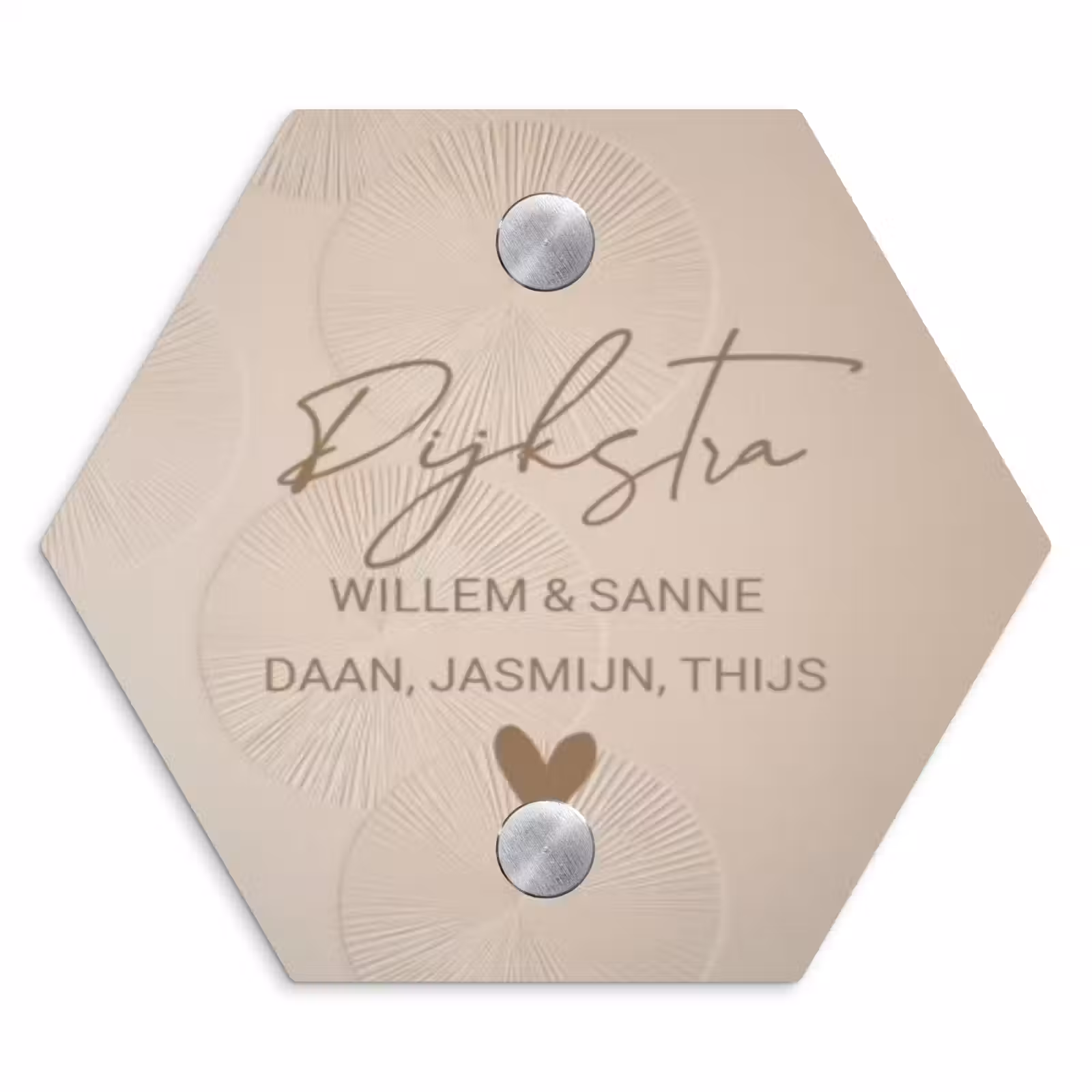 Naambordje voordeur - Hexagon - Beige reliëf lijnen - Sierlijk — 1