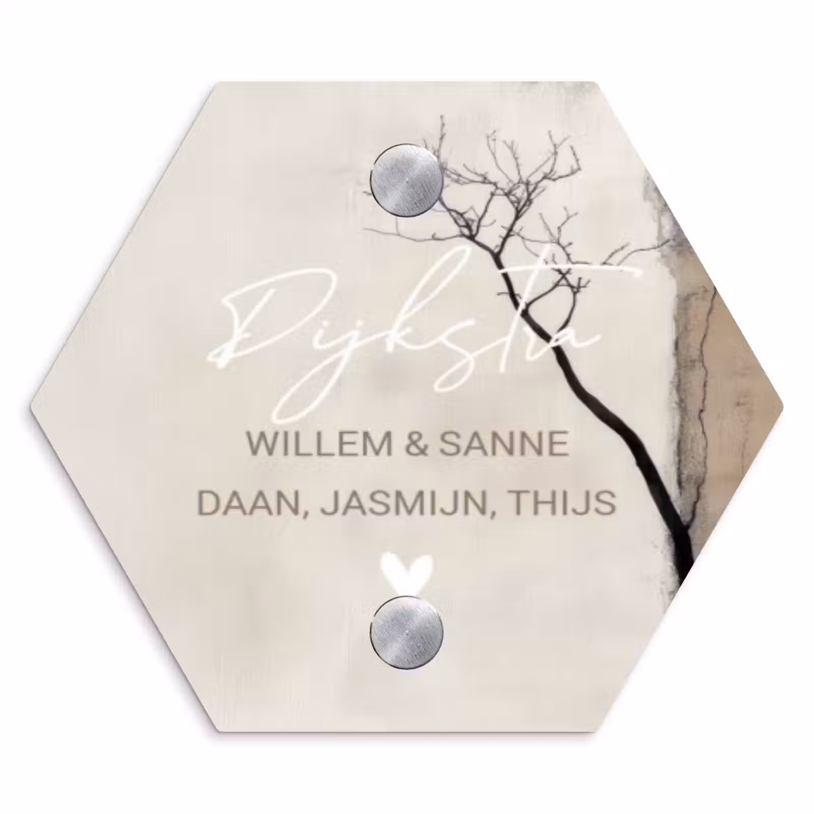 Naambordje voordeur - Hexagon - Boomsilhouet beige achtergrond - Sierlijk — 1